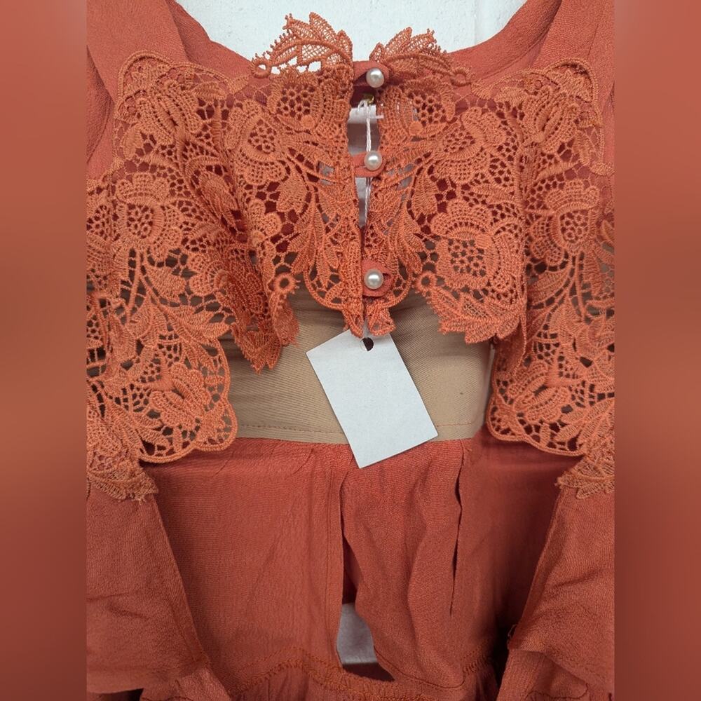 New nwt for love and lemons coral ruffle lace mini dress cutout back sleeveless - Picture 9 of 9